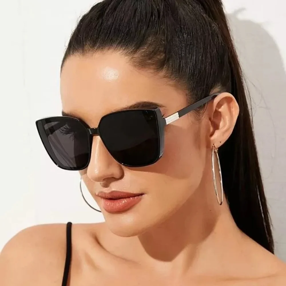 New Cat Eye black Big Frame Grey Lens Unisex Sunglasses - Picture 2 of 6